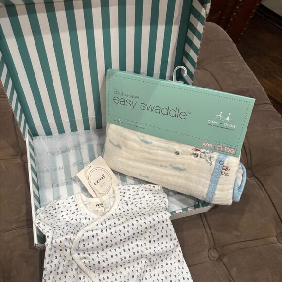 OUEF Infant set: Cream with Blue Infant onesie + Swaddle - Picture 15 of 15